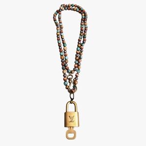 Louis Vuitton Lock & Key Pendant Natural Stone Beaded Necklace